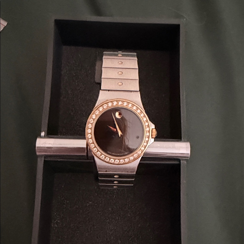 Movado Women's Two-Tone Silver and Gold Watch with Black Dial